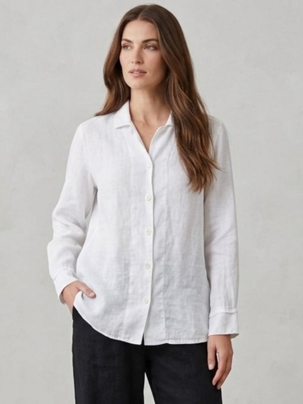 Flax White Long Sleeve Button Up Shirt